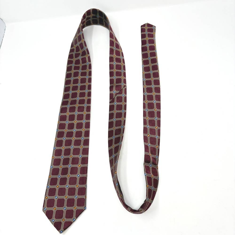 JOS A BANK Heritage Collection Burgundy Silk Geometric Handmade Necktie - Picture 2 of 6